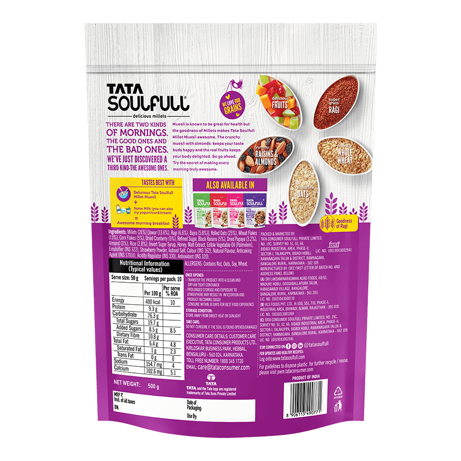 Millet Muesli - Fruit & Nut 500g + Masala Oats+ Dal Shakti - Masala 31g (Pack of 4) | 624g